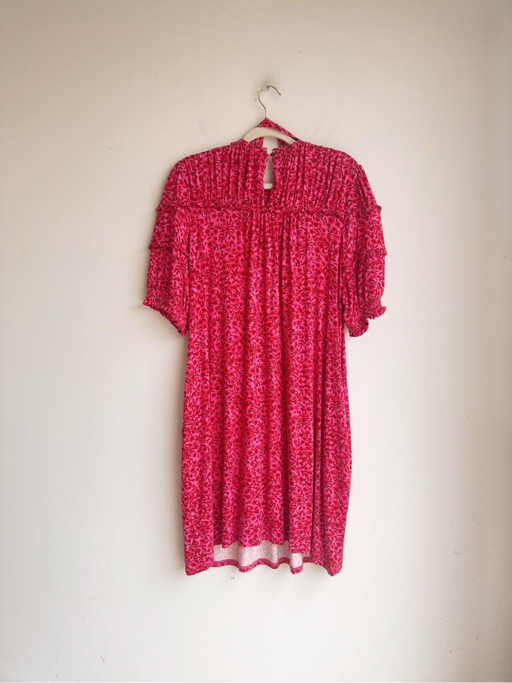 Boden Yoke Detail Jersey Midi Dress Pink Floral Puff Sleeve Size 16/18 - Picture 7 of 7